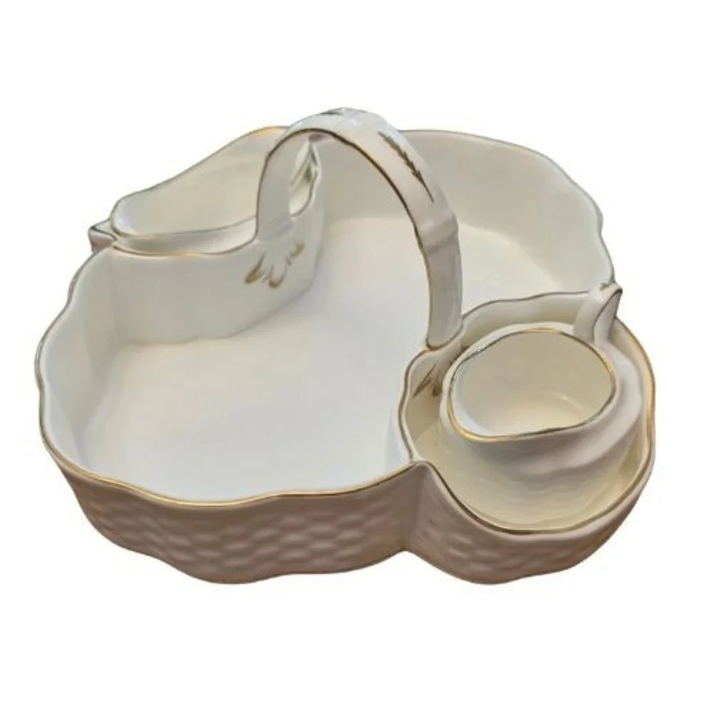 Coalport Bone China Fruit Berry Basket Serving Tray Cream Sugar 22K Gold England